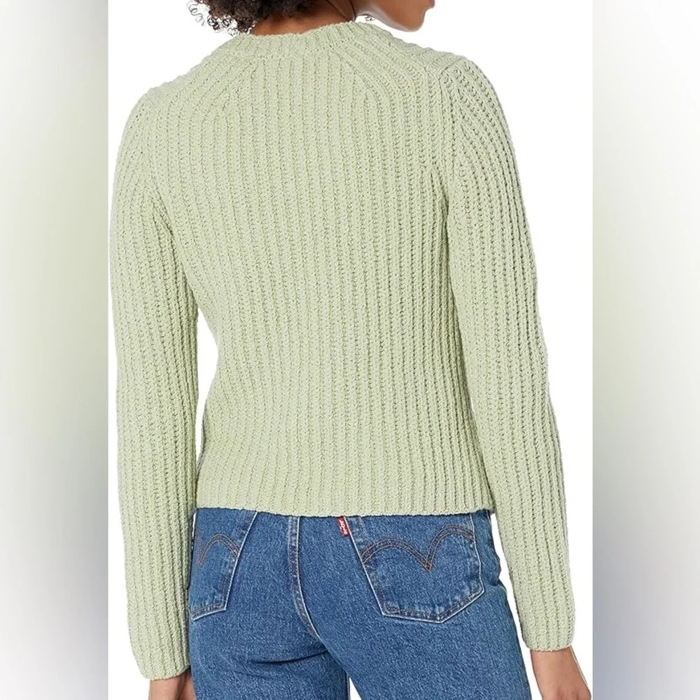 NWT Vince Crimped Cotton Crewneck Knit Sweater Cotton Blend Green Sz S